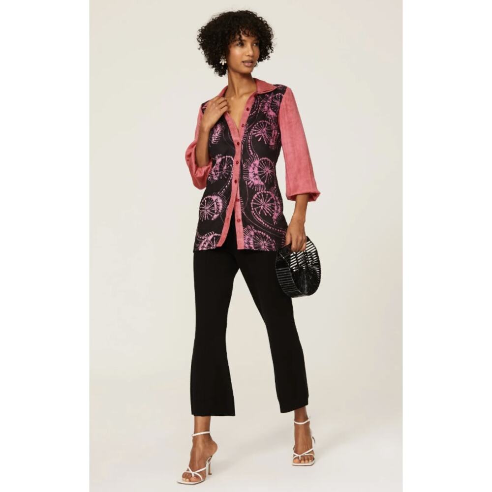 Kahindo Maa Tunic Top Black Pink Tie Dye Boho Button Down Size 6